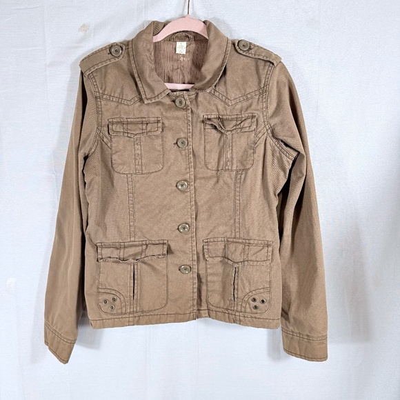Jackets & Blazers - AEROPOSTALE COTTON UTILITY FIELD CARGO JACKET WOMENS SIZE L BROWN BUTTON CLOSURE